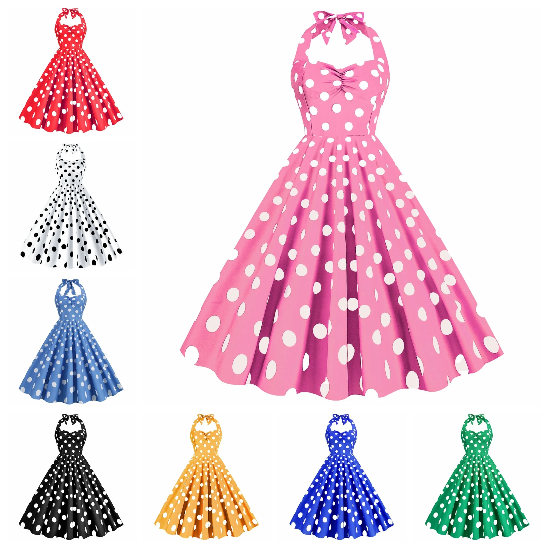 Womens Retro Hepburn Dress Halter Neck Polka Dot Swing Skirt Backless Party Performance
Womens Retro Hepburn Dress Halter Neck Polka Dot Swing Skirt Backless Party Performance