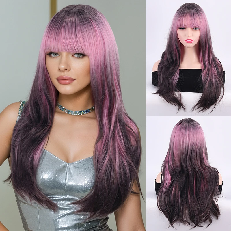 Wig with bangs, long curly hair, gradient purple, high-temperature silk, synthetic fiber wig
Wig with bangs, long curly hair, gradient purple, high-temperature silk, synthetic fiber wig