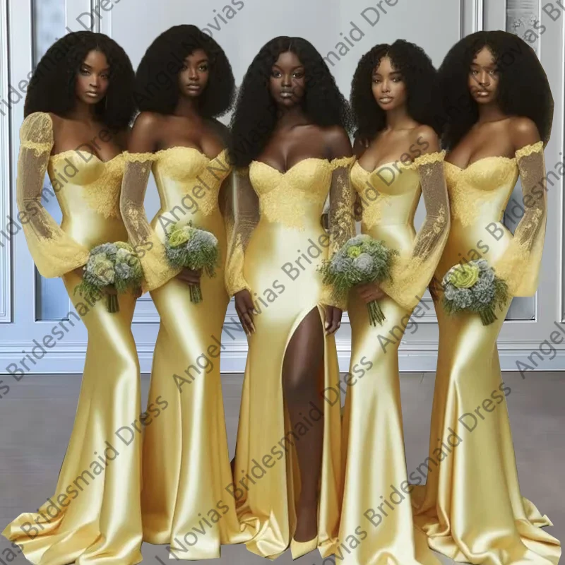 Long Sleeves Yellow Mermaid Bridesmaid Dresses Off Shoulder African Girls Wedding Party Maid Of Honor Dress Customized
Long Sleeves Yellow Mermaid Bridesmaid Dresses Off Shoulder African Girls Wedding Party Maid Of Honor Dress Customized