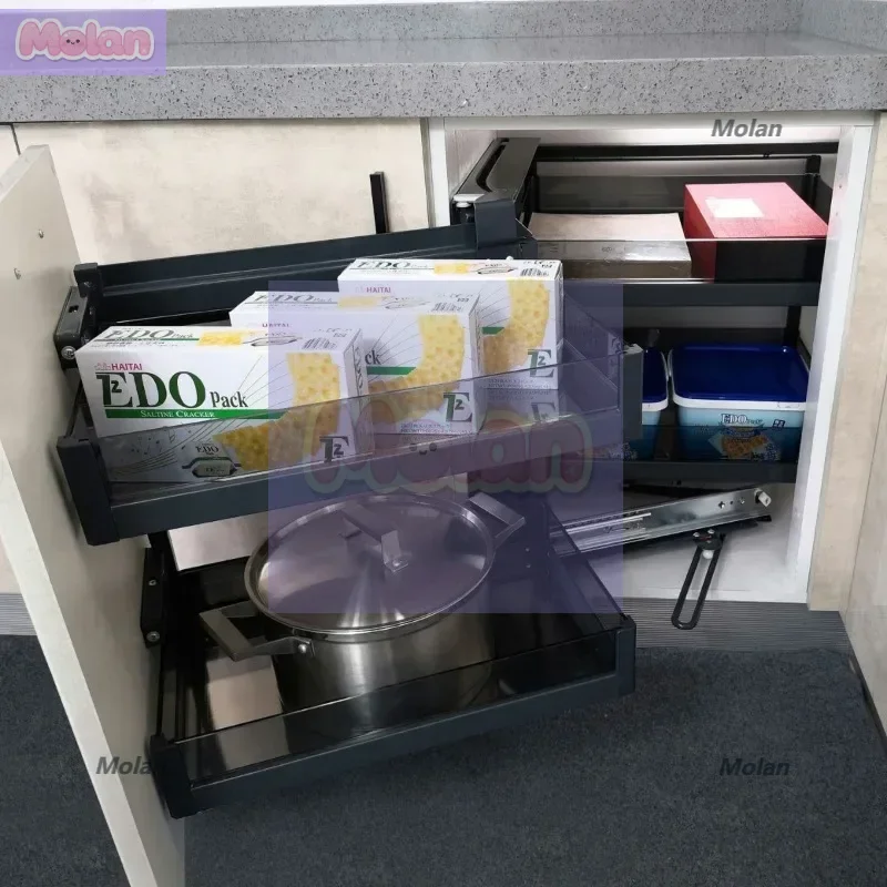 Linkage little monster corner pull basket floor cabinet storage cabinet corner solution drawer damping stainless steel
Linkage little monster corner pull basket floor cabinet storage cabinet corner solution drawer damping stainless steel