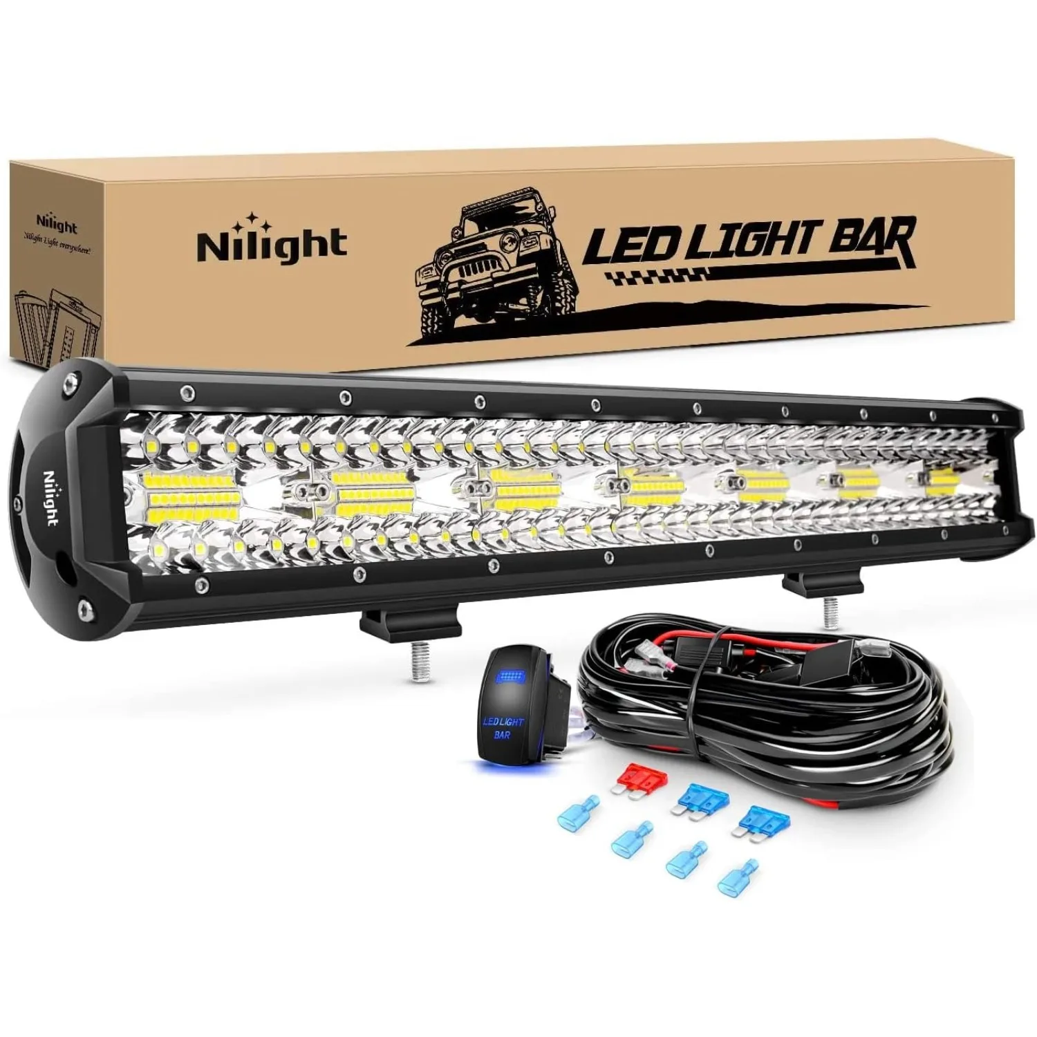 Светодиодная балка Nilight 20 дюймов 420 Вт, трехрядная, комбинированная (рассеянный/концентрический свет), 42000 лм, для внедорожников и лодок, с 12В выключателем и 5-контактным разъемом
Светодиодная балка Nilight 20 дюймов 420 Вт, трехрядная, комбинированная (рассеянный/концентрический свет), 42000 лм, для внедорожников и лодок, с 12В выключателем и 5-контактным разъемом