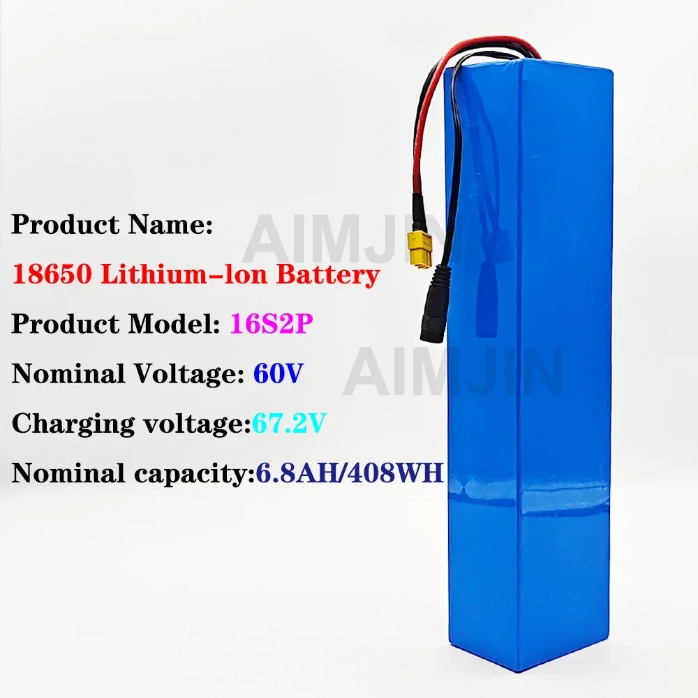Bike Scooter 18650 Lithium Ion 16S2P Battery Pack New 60V 6800mAH 6.8Ah E-Bike With BMS + 67.2V Charger
Bike Scooter 18650 Lithium Ion 16S2P Battery Pack New 60V 6800mAH 6.8Ah E-Bike With BMS + 67.2V Charger
