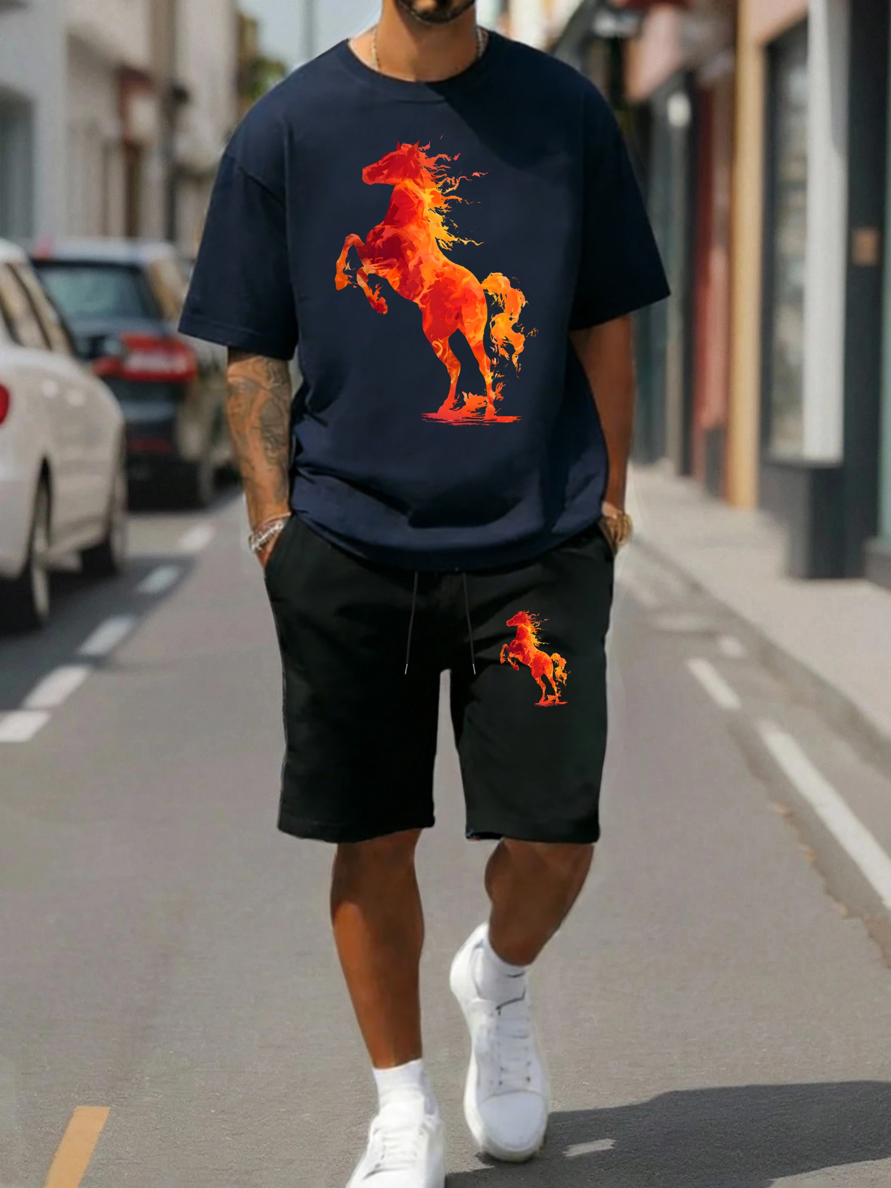 A Vibrant Horse Printed Men Retro T Shirt Suit Casual Loose Cotton Tee Trendy Drawstring Pants Summer Unisex Crewneck Soprtsuit
A Vibrant Horse Printed Men Retro T Shirt Suit Casual Loose Cotton Tee Trendy Drawstring Pants Summer Unisex Crewneck Soprtsuit