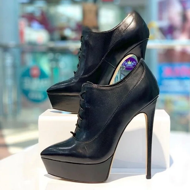 Black Lace Up Platform Boots Leather Pointed Toe Stiletto Heel Ankle Boots Slip On Women Spring Autumn Evening Heels Shoes
Black Lace Up Platform Boots Leather Pointed Toe Stiletto Heel Ankle Boots Slip On Women Spring Autumn Evening Heels Shoes