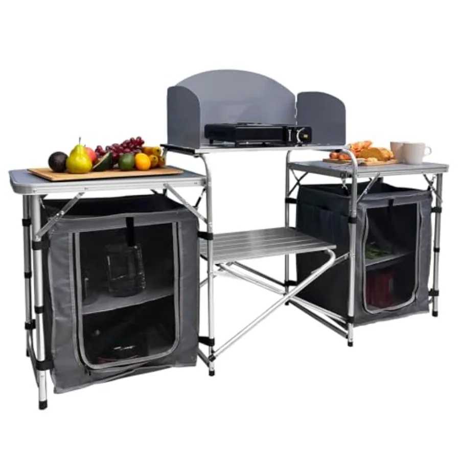 Camping Kitchen Table, Portable Aluminum Outdoor Cooking Station with Cupboards and Carrying Bag, Outdoor Cooking Table for BBQ
Camping Kitchen Table, Portable Aluminum Outdoor Cooking Station with Cupboards and Carrying Bag, Outdoor Cooking Table for BBQ