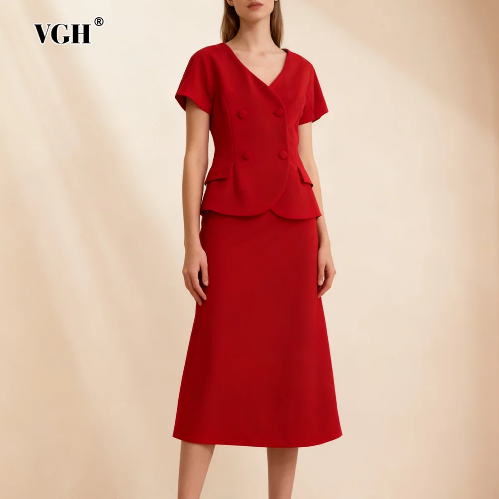 VGH Solid Elegant Vintage Slimming Two Piece Sets For Women V Neck Short Sleeve Top High Waist Skirt Temperament Set Female New
VGH Solid Elegant Vintage Slimming Two Piece Sets For Women V Neck Short Sleeve Top High Waist Skirt Temperament Set Female New