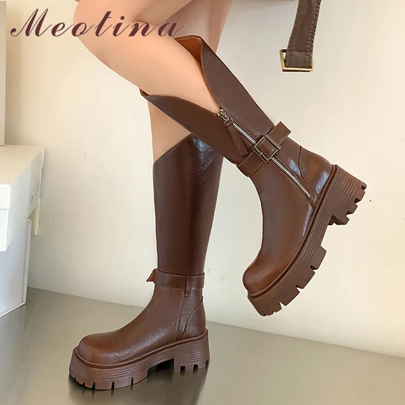 Meotina Women Genuine Leather Mid Calf Boots Round Toe Platform Thick High Heel Zipper Buckle Lady Long Boot Autumn Winter Shoes
Meotina Women Genuine Leather Mid Calf Boots Round Toe Platform Thick High Heel Zipper Buckle Lady Long Boot Autumn Winter Shoes