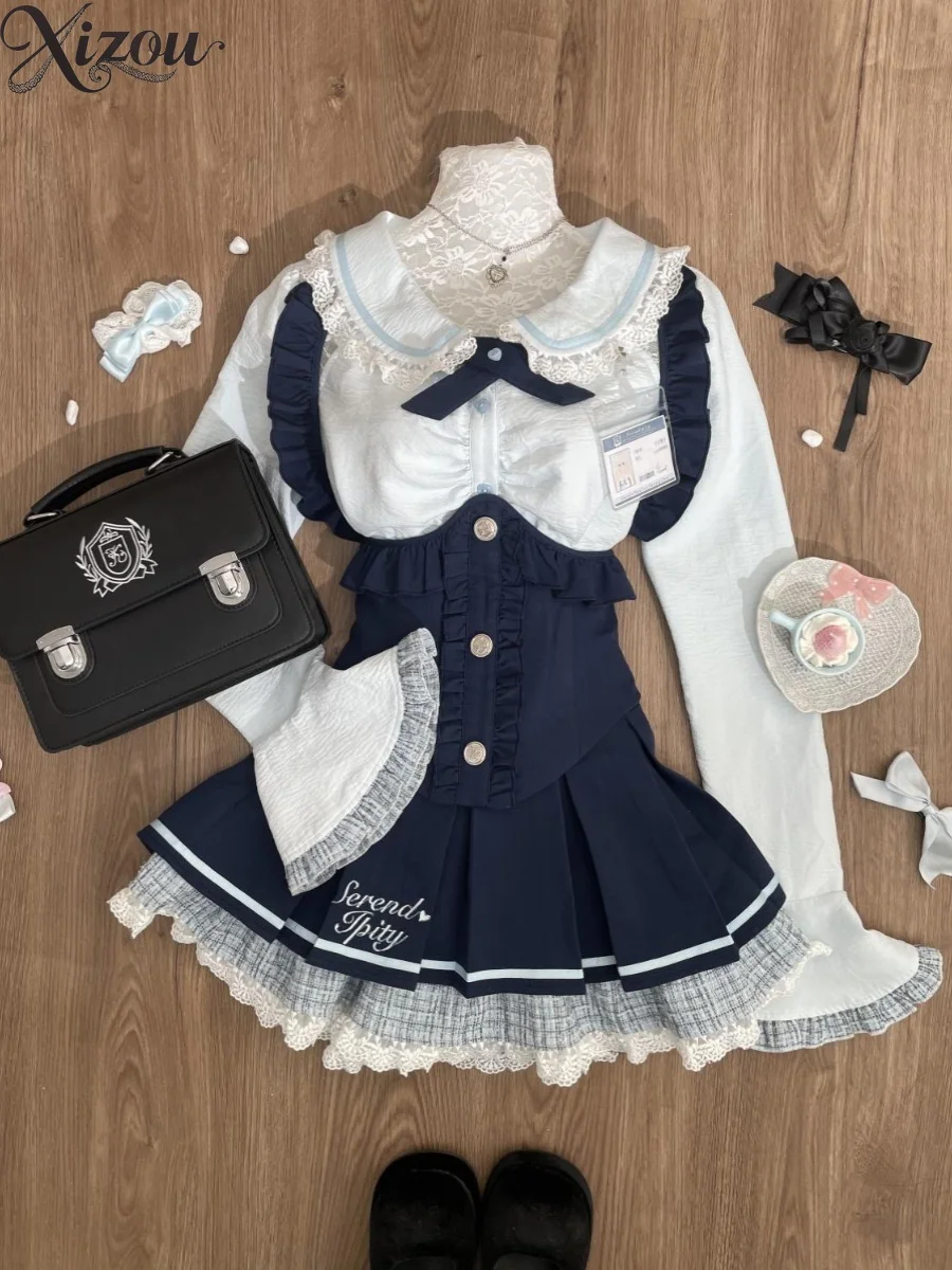 College Style Jk Uniform Suit Spring Autumn Outfits Doll Collar Shirt Strap Vest Pleated Skirt Suit Women's Three-piece Set
College Style Jk Uniform Suit Spring Autumn Outfits Doll Collar Shirt Strap Vest Pleated Skirt Suit Women's Three-piece Set