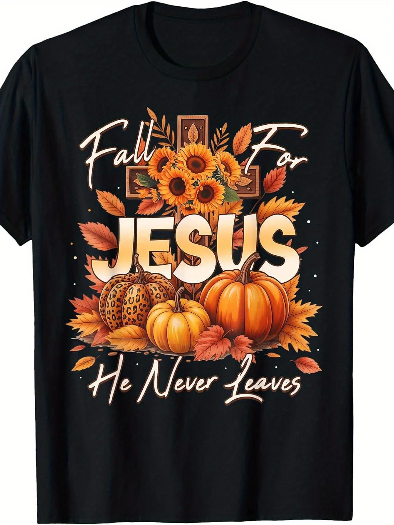 Christian Faith T-Shirt - Fall for Jesus He Never Leaves Religious Design with Cross, Verse & Autumn Colors
Christian Faith T-Shirt - Fall for Jesus He Never Leaves Religious Design with Cross, Verse & Autumn Colors