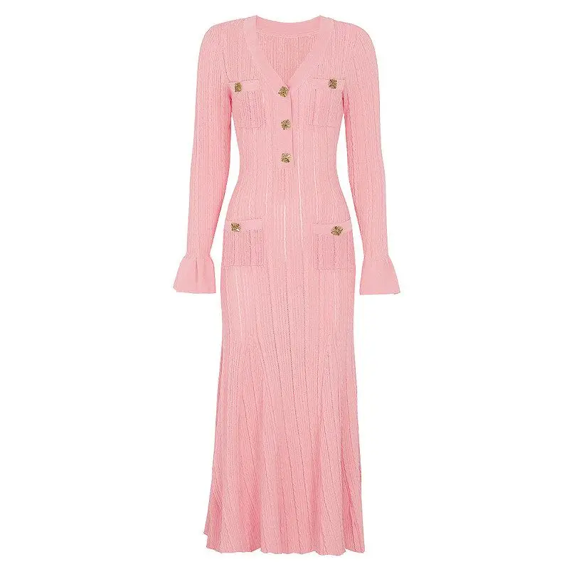 High Quality Knitted Slimming Dress Elegant Midi Skirt Fashionable Spring Autumn Style V Neck Long Sleeve Casual Fit for Ladies
High Quality Knitted Slimming Dress Elegant Midi Skirt Fashionable Spring Autumn Style V Neck Long Sleeve Casual Fit for Ladies