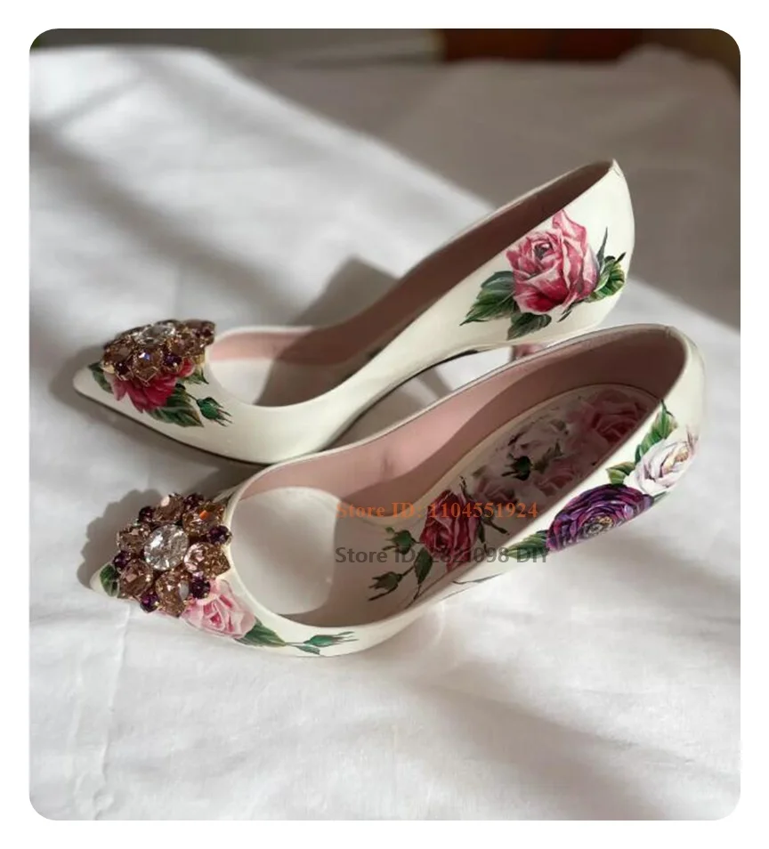 Real Pictures Fairytale Flower Printed Thin Heeled Flower Crystal Pointed Toe Pumps Women Leather Slip On High Heels Shoes
Real Pictures Fairytale Flower Printed Thin Heeled Flower Crystal Pointed Toe Pumps Women Leather Slip On High Heels Shoes