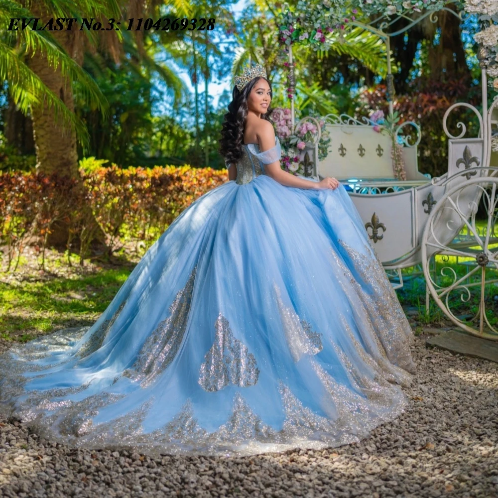 EVLAST Индивидуальное небесно-голубое платье Quinceanera 2025 года, бальное платье с золотой кружевной аппликацией и бисером, накидка Sweet 16 Vestidos De 15 Anos E3Q768
EVLAST Индивидуальное небесно-голубое платье Quinceanera 2025 года, бальное платье с золотой кружевной аппликацией и бисером, накидка Sweet 16 Vestidos De 15 Anos E3Q768