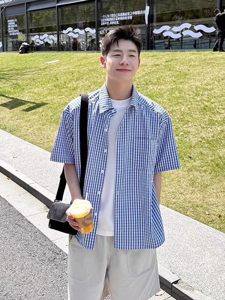 Blue Plaid f Sve irt for Men Sun Protection Outerwear Cleanfit Summer Casual Wear Loose Fit Youth Faion Summer 2025
Blue Plaid f Sve irt for Men Sun Protection Outerwear Cleanfit Summer Casual Wear Loose Fit Youth Faion Summer 2025