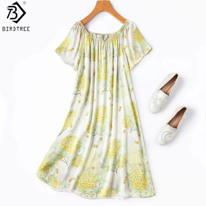Birdtree, 21MM 100% Real Silk Print Nightgown, O-neck Short Sleeve, Women Plain Satin Pajama Homewear Dresses, 2026 New D66311JF
Birdtree, 21MM 100% Real Silk Print Nightgown, O-neck Short Sleeve, Women Plain Satin Pajama Homewear Dresses, 2026 New D66311JF