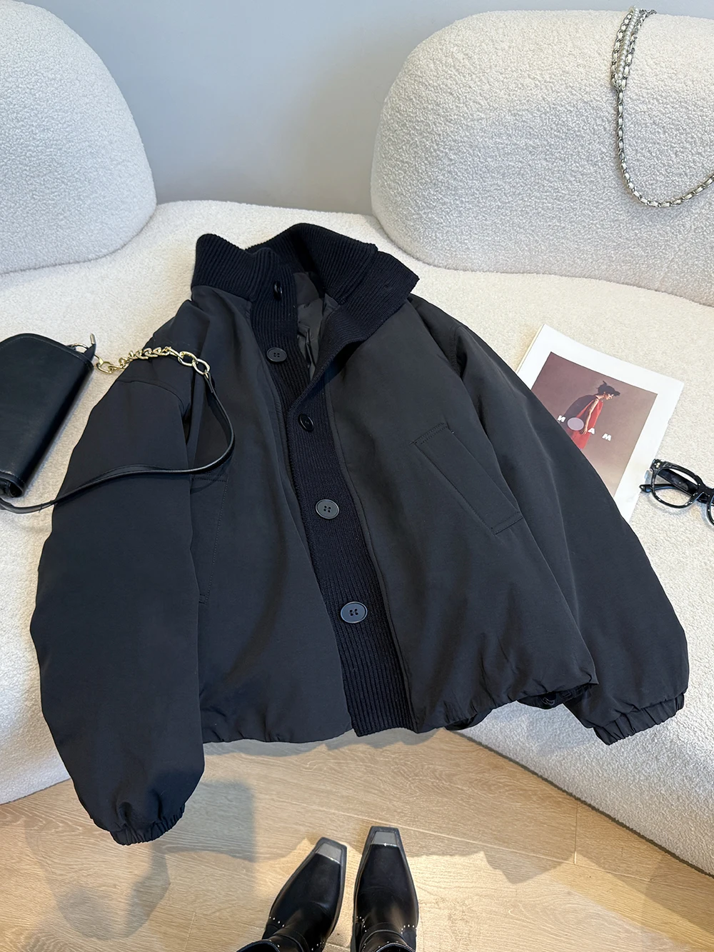 Korean Sle Loose Fit Knitted Baseball Jaet Coat ex Autumn Winter Slimming Stand Collar Patchwork Cotton Outerwear
Korean Sle Loose Fit Knitted Baseball Jaet Coat ex Autumn Winter Slimming Stand Collar Patchwork Cotton Outerwear