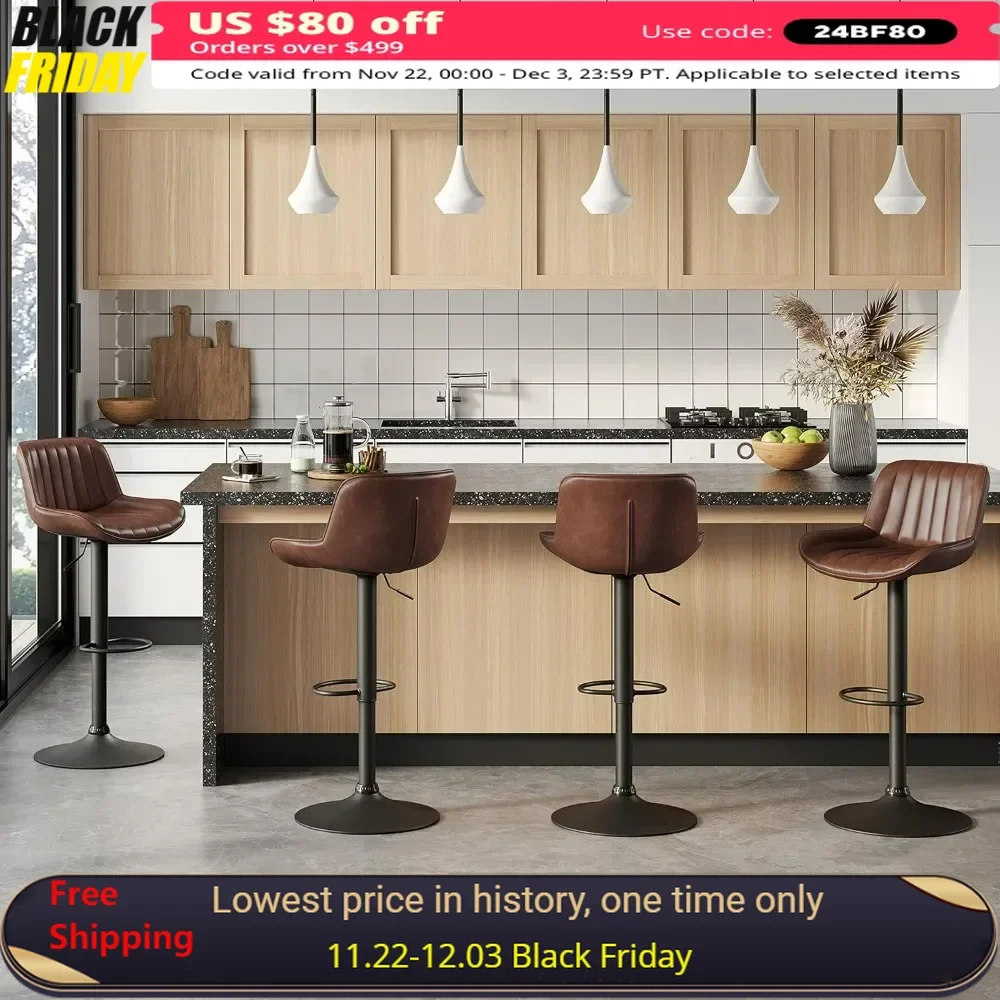 Bar Stools Set Of 4, Faux Leather Swivel Adjustable Height Bar Stool,with Back,bars Stools For Kitchen
Bar Stools Set Of 4, Faux Leather Swivel Adjustable Height Bar Stool,with Back,bars Stools For Kitchen