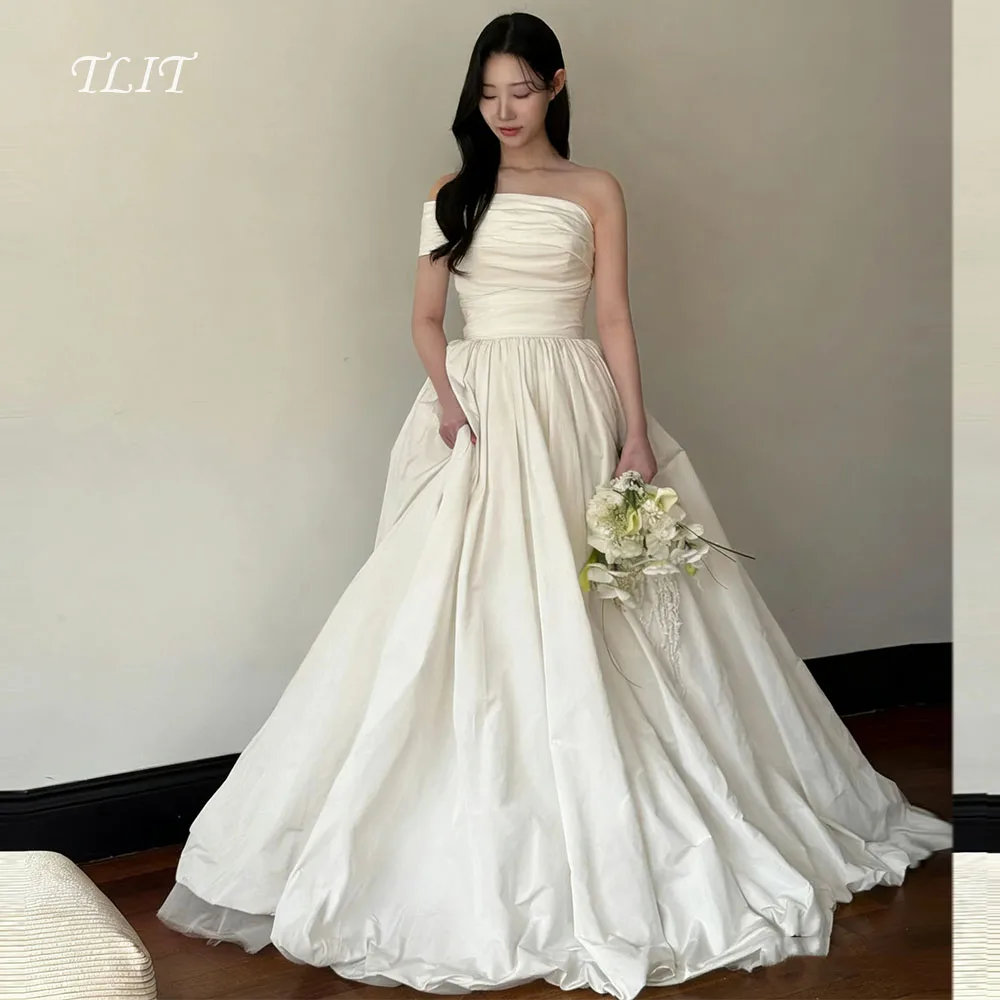 TLIT Elegant Ivory Silk Satin A-Line Wedding Gown Customized Strapless One Shoulder Bridal Gown Korea Wedding Dress Photos Shoot
TLIT Elegant Ivory Silk Satin A-Line Wedding Gown Customized Strapless One Shoulder Bridal Gown Korea Wedding Dress Photos Shoot