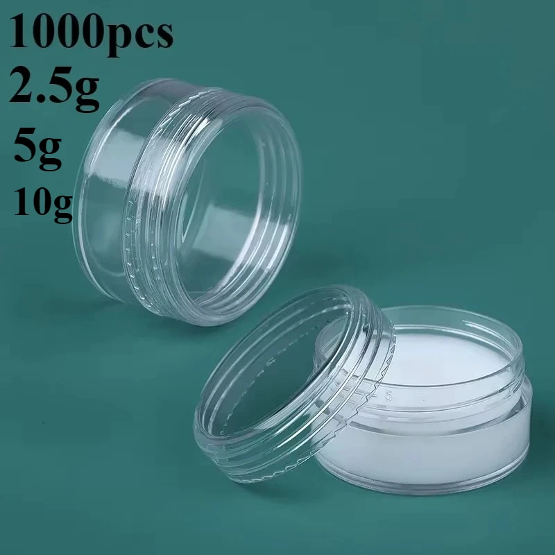 1000pcs 2.5/5/10g Plastic Jar Pots Empty Transparent Sample Bottles Eyeshadow Cream Lip Balm Container Nail powder Makeup Jar
1000pcs 2.5/5/10g Plastic Jar Pots Empty Transparent Sample Bottles Eyeshadow Cream Lip Balm Container Nail powder Makeup Jar