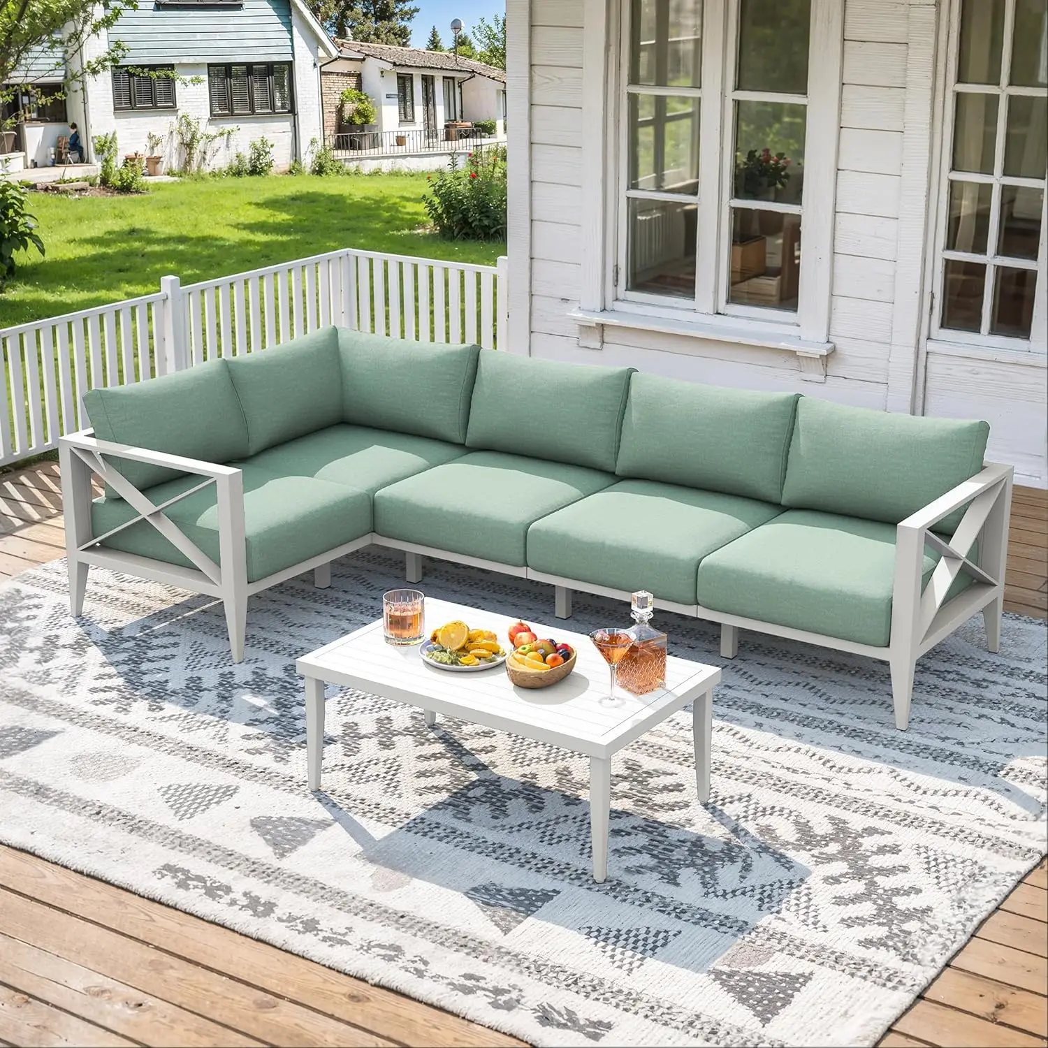 6-Piece Aluminum Oversized Sectional Sofa Set Corner Seat Coffee Table All-Weather Backyard Deck Porch Balcony White Customized
6-Piece Aluminum Oversized Sectional Sofa Set Corner Seat Coffee Table All-Weather Backyard Deck Porch Balcony White Customized