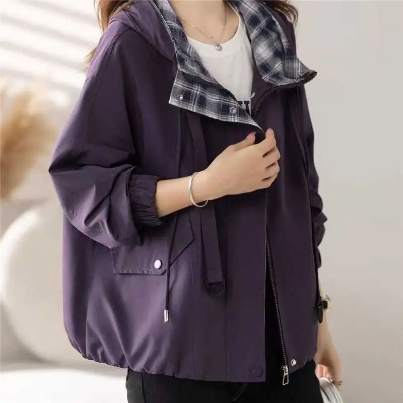 Plaid Color Matching Jacket Ladies 2025Spring Autumn New Popular Windbreaker Coat Women's Short Hooded Fashion Overwear Top Tide
Plaid Color Matching Jacket Ladies 2025Spring Autumn New Popular Windbreaker Coat Women's Short Hooded Fashion Overwear Top Tide
