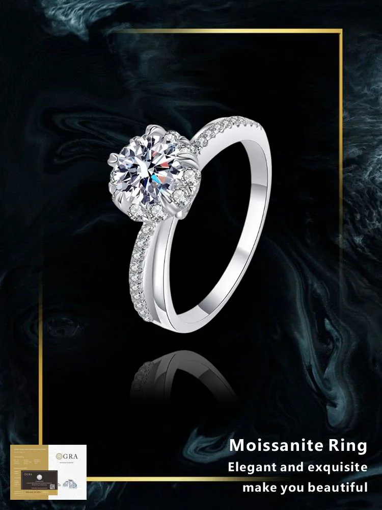 925 sterling silver moissanite ring VVS1 D-color women's fashion 1 carat temperament fine jewelry with GRA certificate
925 sterling silver moissanite ring VVS1 D-color women's fashion 1 carat temperament fine jewelry with GRA certificate