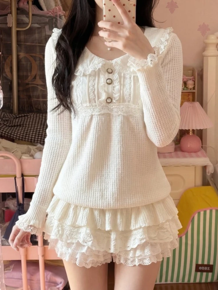 Sweet Lolita Kawaii White Lace Ruffle Tiered Button Front 2 Piece Set Blouse Mini Skirt Women Girls Cute Daily Wear Party Outfit
Sweet Lolita Kawaii White Lace Ruffle Tiered Button Front 2 Piece Set Blouse Mini Skirt Women Girls Cute Daily Wear Party Outfit