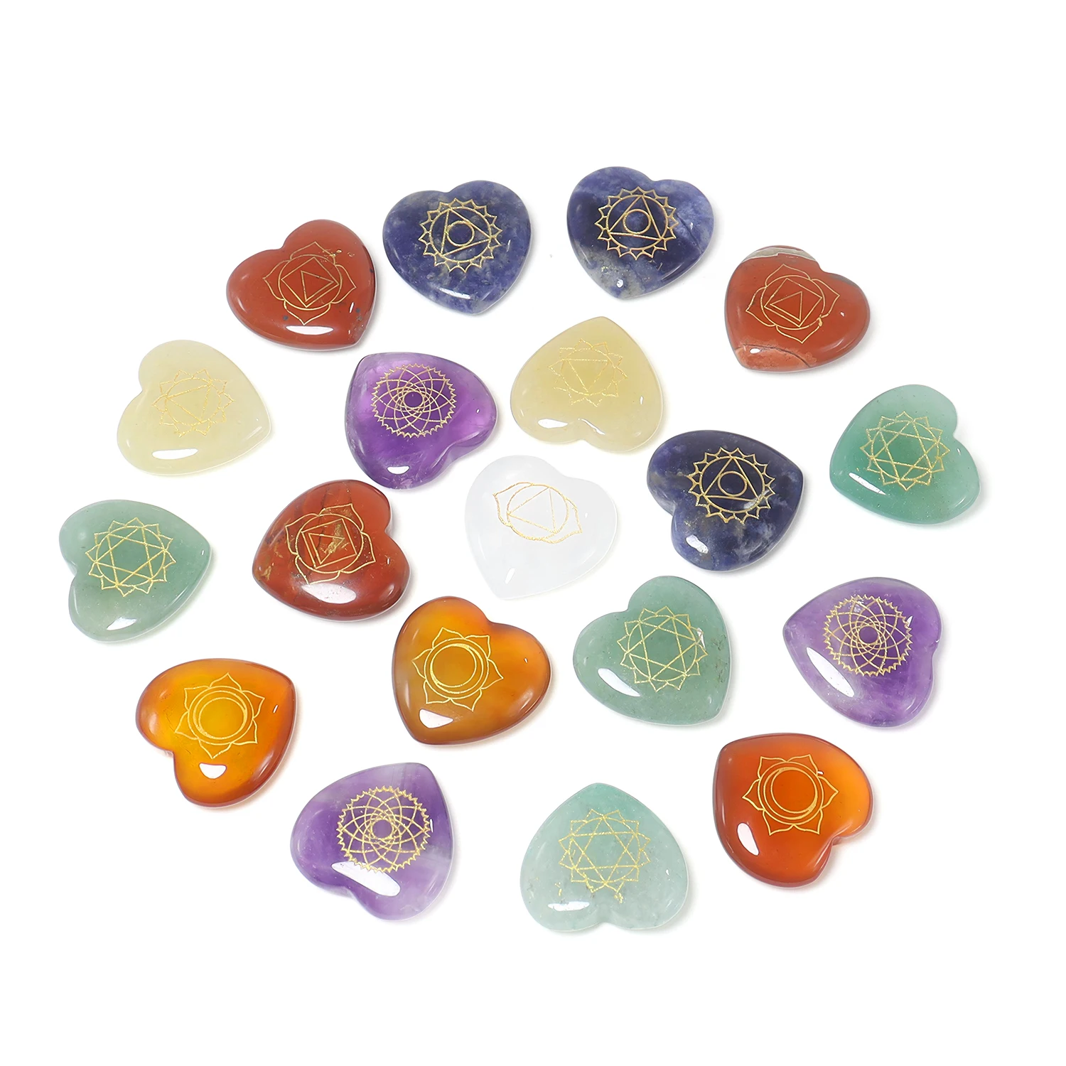6Pcs Natural Stone Heart Ornament 20mm 7 Chakra Symbols Reiki Energy Healing Spiritual Crystal Decor Gift For Meditation Yoga
6Pcs Natural Stone Heart Ornament 20mm 7 Chakra Symbols Reiki Energy Healing Spiritual Crystal Decor Gift For Meditation Yoga