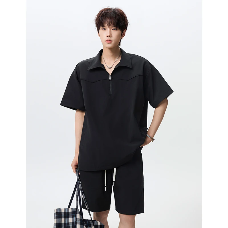 Summer 2026Men's Thin Ice Silk Half Zip Lapel Short Sleeve T-Shirt Shorts Cropped Pants Loose Trendy Casual Sports Two-Piece Set
Summer 2026Men's Thin Ice Silk Half Zip Lapel Short Sleeve T-Shirt Shorts Cropped Pants Loose Trendy Casual Sports Two-Piece Set
