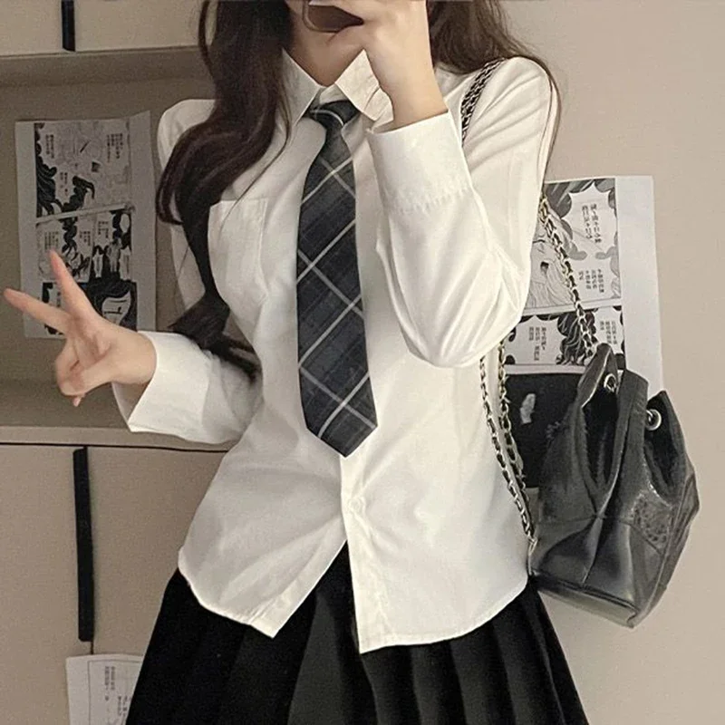 Women White Shirt Korean Preppy Style Long Sleeve Turn Down Collar Blouse Female JK Uniform Sexy Slim Sweet Tops Autumn
Women White Shirt Korean Preppy Style Long Sleeve Turn Down Collar Blouse Female JK Uniform Sexy Slim Sweet Tops Autumn