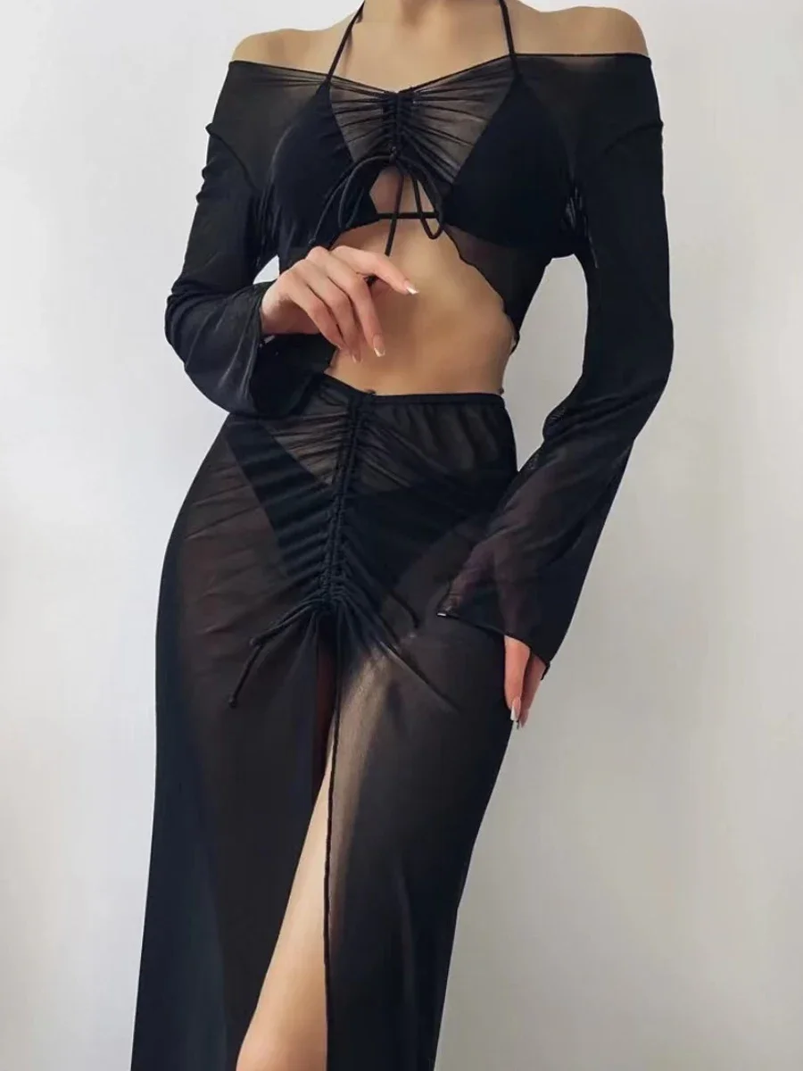 4 Piece Drawstring Bikini Swimsuit Women Long Sleeve & Sarong Wrap Skirt Swimwear Female Solid Beachwear Bathing Swimming Summer
4 Piece Drawstring Bikini Swimsuit Women Long Sleeve & Sarong Wrap Skirt Swimwear Female Solid Beachwear Bathing Swimming Summer