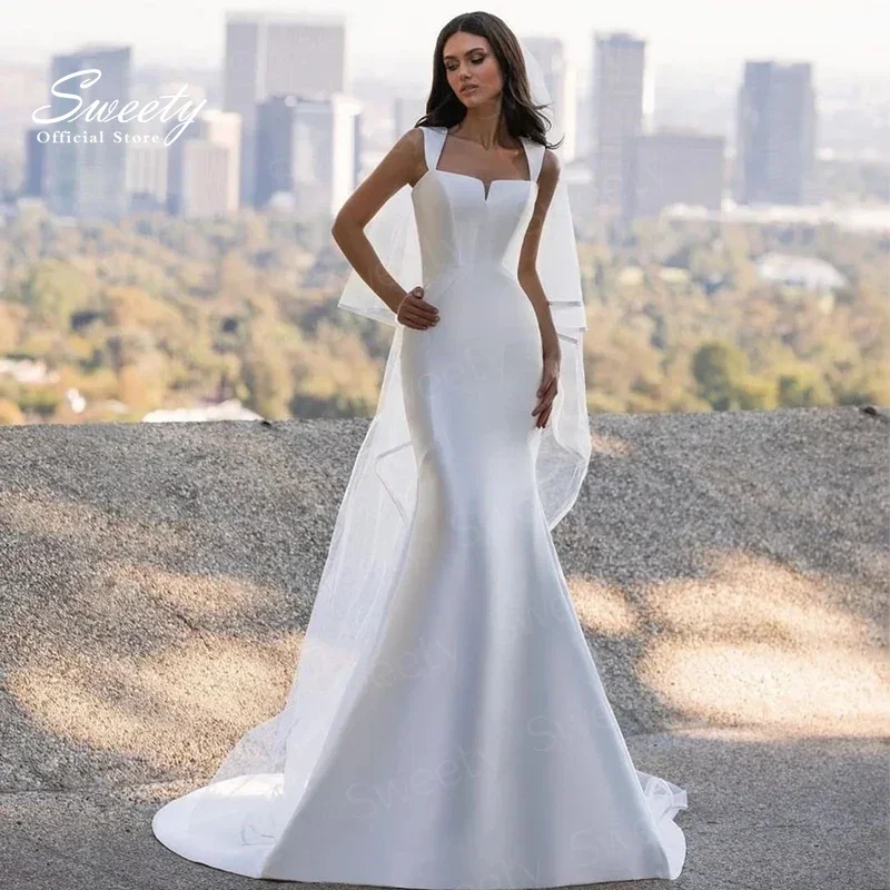 Robe MariéE Satin Mermaid Wedding Dress With A-Line Floor Length Square Collar Sleeveless Bridal Vestido De Novia Customized
Robe MariéE Satin Mermaid Wedding Dress With A-Line Floor Length Square Collar Sleeveless Bridal Vestido De Novia Customized