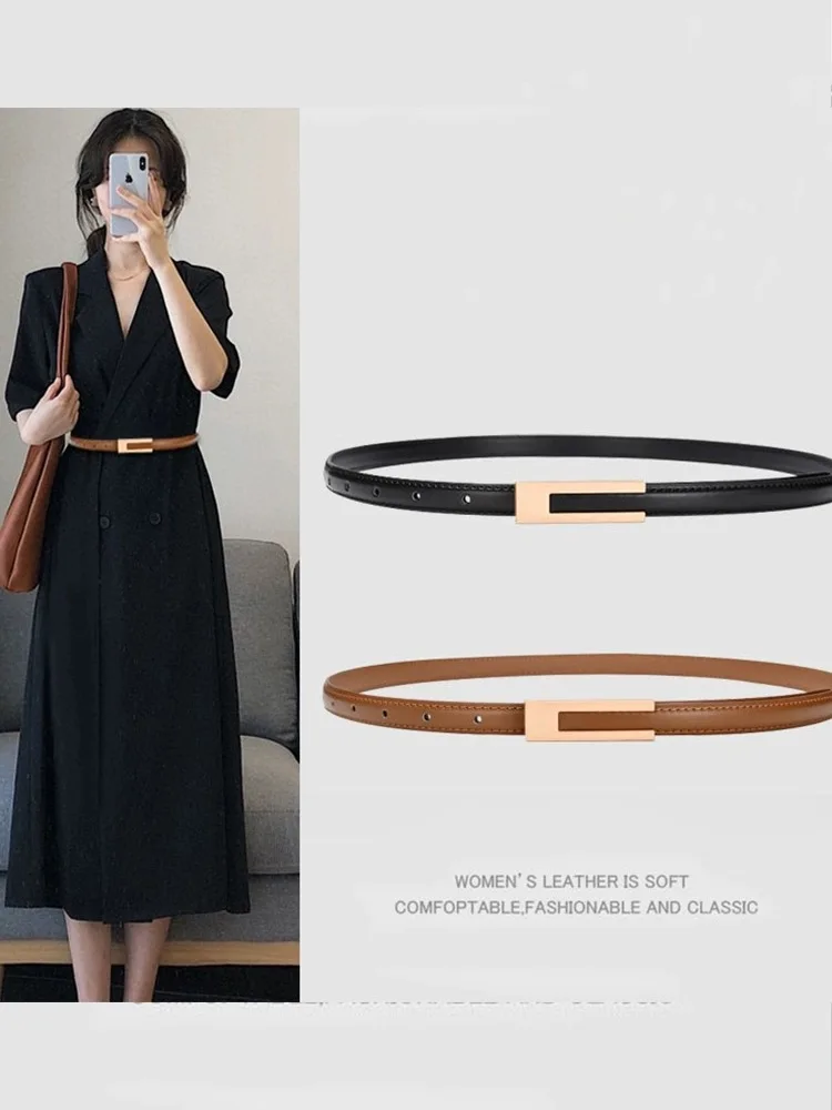 Luxury Gold Buckle Genuine Leather Belt Women Fashion Cowskin Thin Metal Black White Belts Female Jeans Dress Trend Waistband
Luxury Gold Buckle Genuine Leather Belt Women Fashion Cowskin Thin Metal Black White Belts Female Jeans Dress Trend Waistband