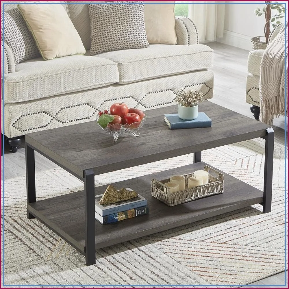 Rustic Coffee Table with Storage Shelf, Grey Wood & Black Metal, for Living Room
Rustic Coffee Table with Storage Shelf, Grey Wood & Black Metal, for Living Room
