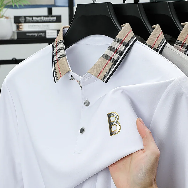 Men's collar polo shirt, short sleeved T-shirt, heavy ice silk T-shirt top, heavy ice silk T-shirt top, silk polo shirt
Men's collar polo shirt, short sleeved T-shirt, heavy ice silk T-shirt top, heavy ice silk T-shirt top, silk polo shirt