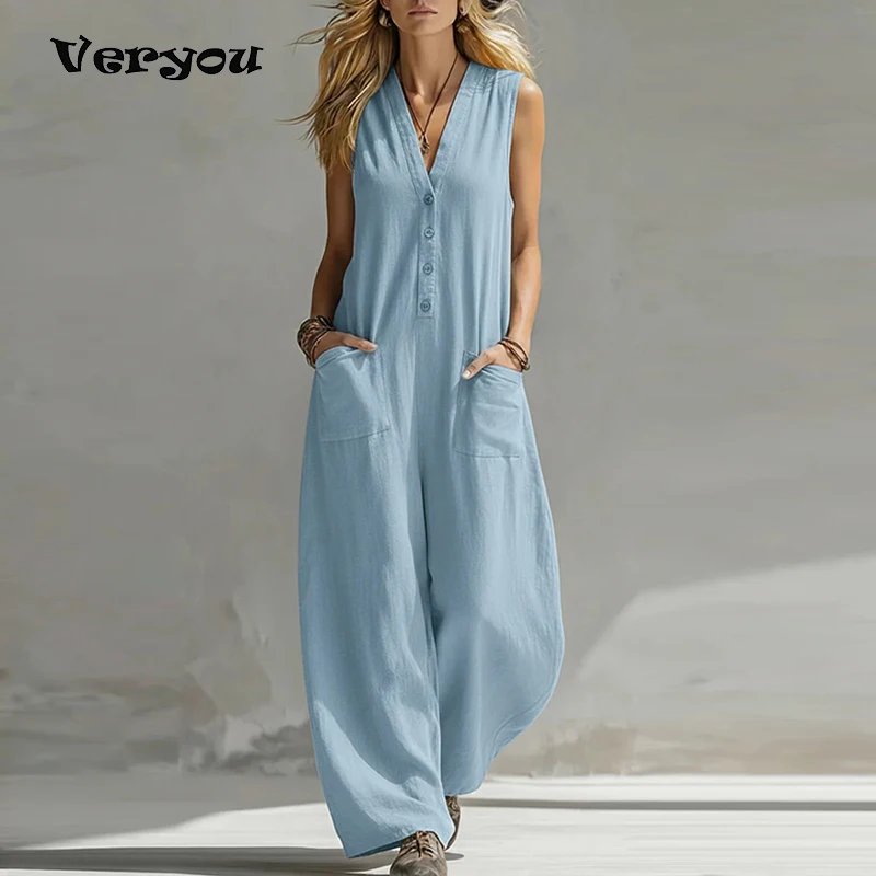 Summer Sleeveless Cotton And Linen Jumpsuit Women Casual V Neck Loose Wide Leg Pants Jumpsuit Women Casual Commuting Bodysuits
Summer Sleeveless Cotton And Linen Jumpsuit Women Casual V Neck Loose Wide Leg Pants Jumpsuit Women Casual Commuting Bodysuits