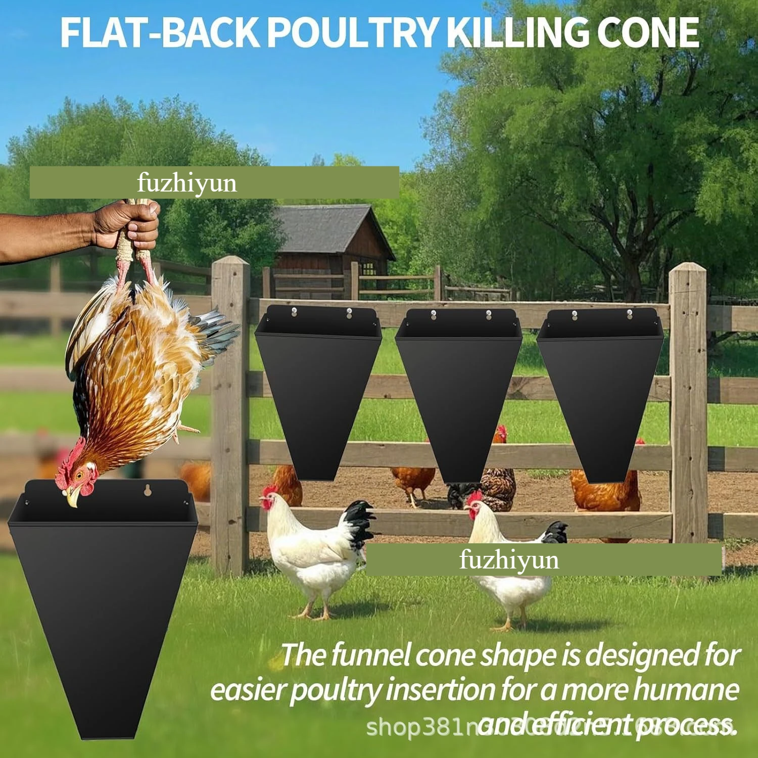Chicken cones for poultry coops are used for small roosters and large chickens. The poultry slaughter cones are easy to install
Chicken cones for poultry coops are used for small roosters and large chickens. The poultry slaughter cones are easy to install