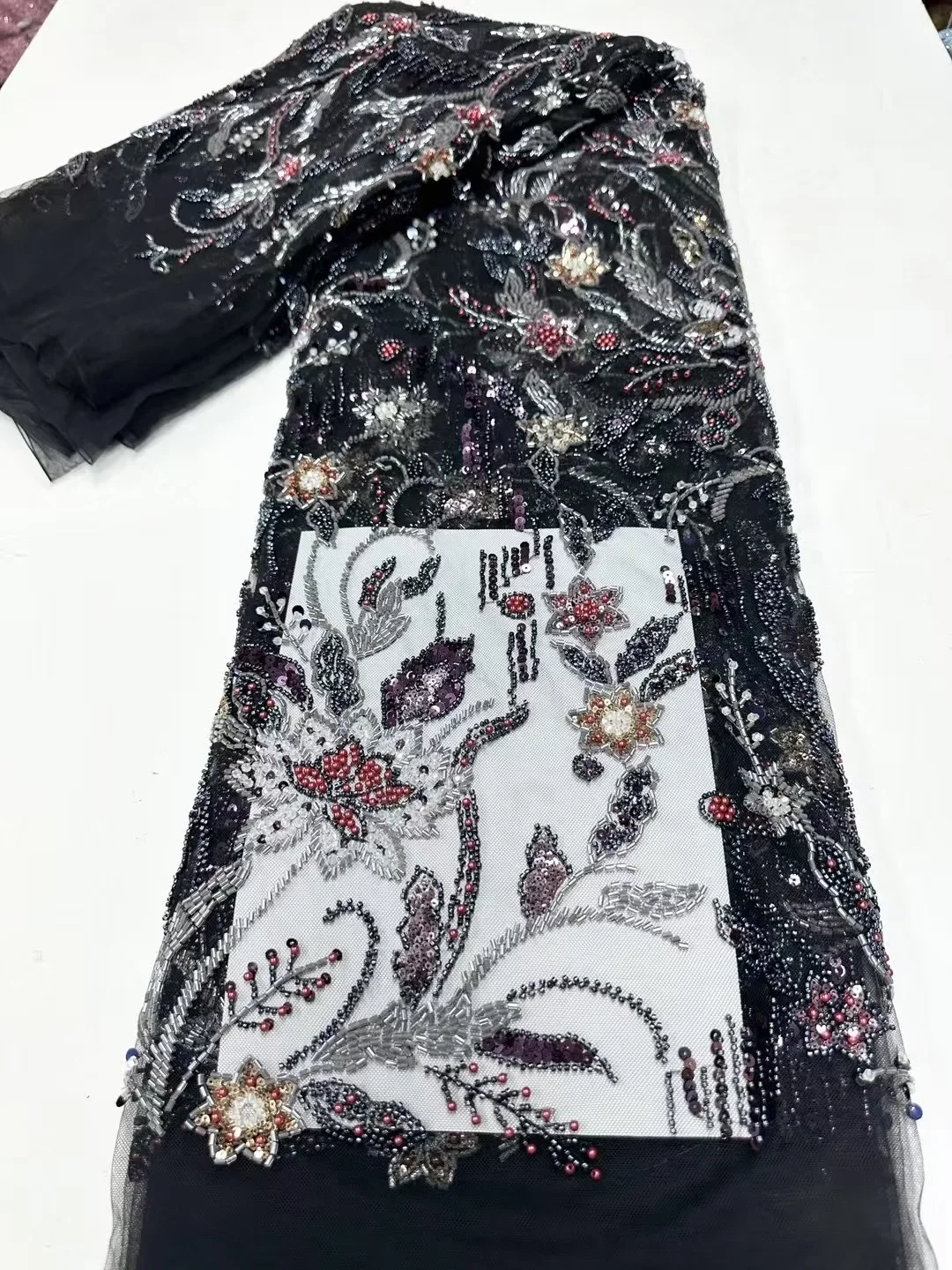 French black beaded mesh lace fabric, African embroidered sequins, Nigerian tulle mesh lace wedding party dress, high quality
French black beaded mesh lace fabric, African embroidered sequins, Nigerian tulle mesh lace wedding party dress, high quality
