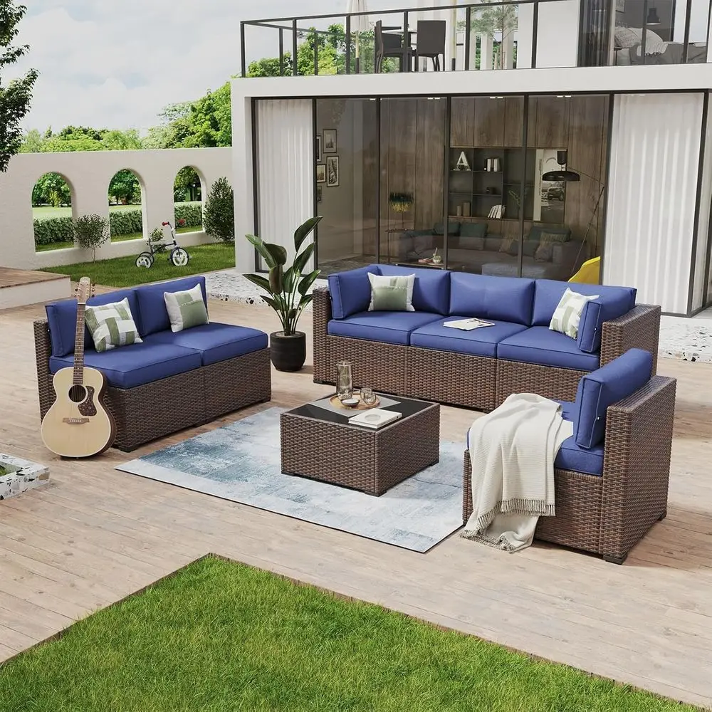 7 Piece Patio urniture Set Wicker Rattan Patio Contion Set Outdoor Sectional Soa Set with Coee Table and Thickened Cushions, Blu
7 Piece Patio urniture Set Wicker Rattan Patio Contion Set Outdoor Sectional Soa Set with Coee Table and Thickened Cushions, Blu