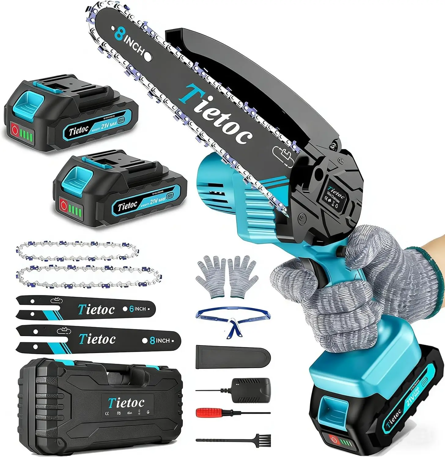 8&6 Inch Mini Chainsaw Cordless, 2 Batteries, Auto Oil, for Tree Trimming, Wood Cutting, Garden Tool
8&6 Inch Mini Chainsaw Cordless, 2 Batteries, Auto Oil, for Tree Trimming, Wood Cutting, Garden Tool