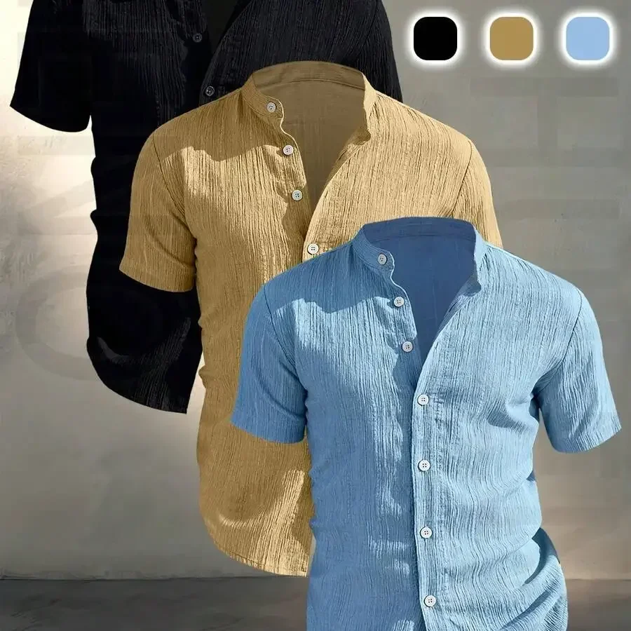 3pcs Mens Short Sleeve Stand Collar Casual Shirts Summer Lightweight Breathable Solid Color Button Up
3pcs Mens Short Sleeve Stand Collar Casual Shirts Summer Lightweight Breathable Solid Color Button Up