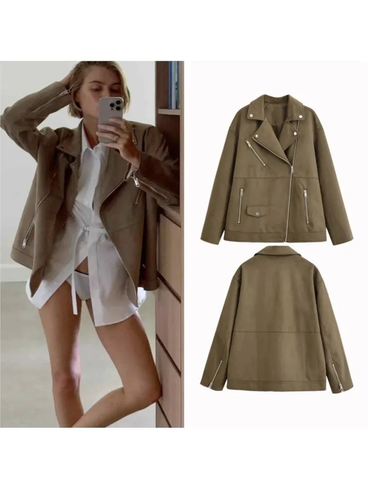 NERHEFZ женская винтажная куртка на молнии, осенние повседневные замшевые пальто с лацканами, женская верхняя одежда с длинными рукавами, женская одежда
NERHEFZ женская винтажная куртка на молнии, осенние повседневные замшевые пальто с лацканами, женская верхняя одежда с длинными рукавами, женская одежда