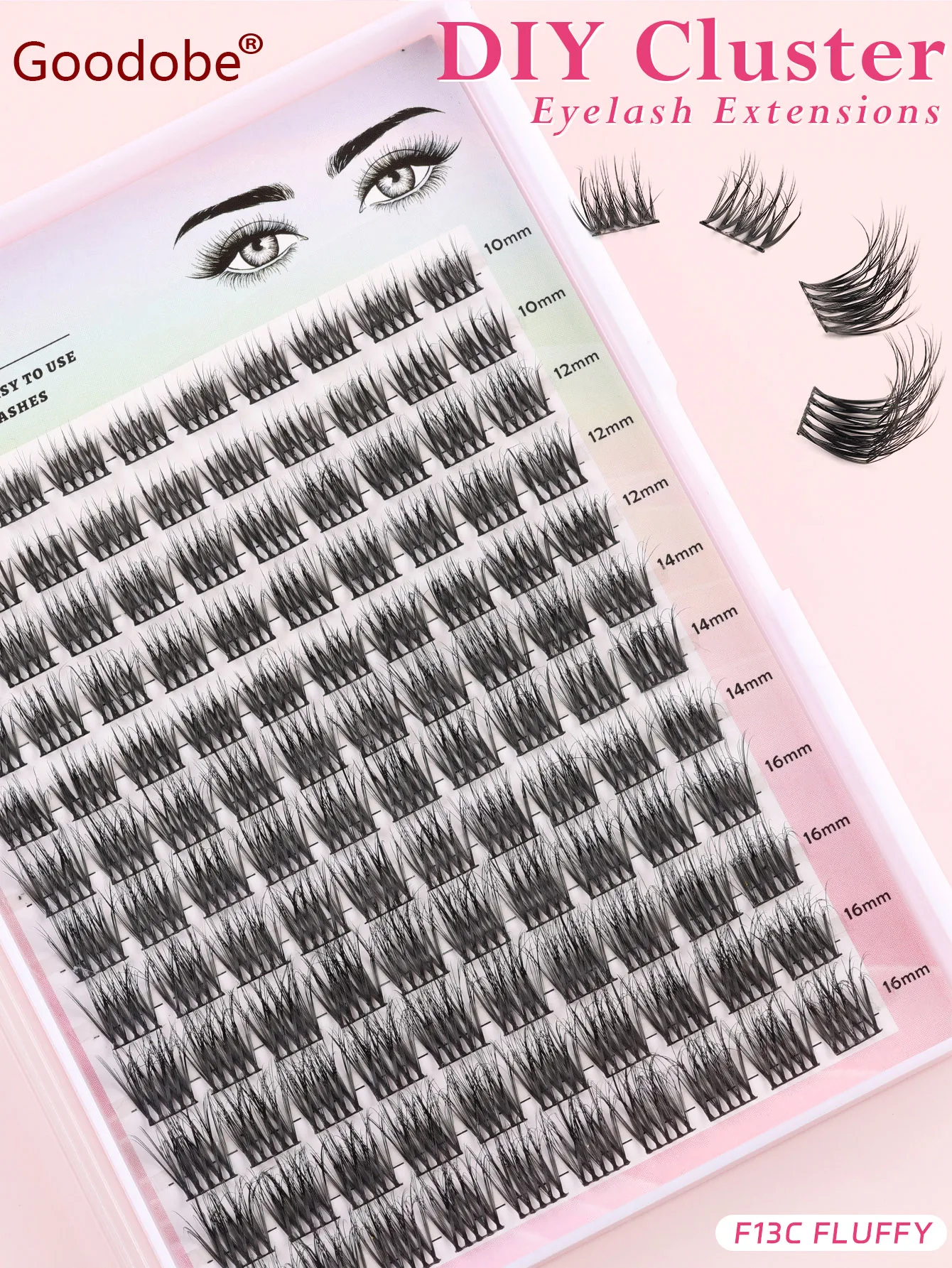 Goodobe 12 Rows 120pcs Fluffy Curl 10-16mm Mix Cluster Lashes F13 C/D/Fluffy Thick Eyelash Individual Lashes DIY Lash Extensions
Goodobe 12 Rows 120pcs Fluffy Curl 10-16mm Mix Cluster Lashes F13 C/D/Fluffy Thick Eyelash Individual Lashes DIY Lash Extensions