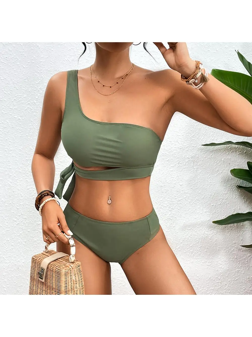 Single-oulder Strap Bikini High-Waist Two-Piece Swimsuit Triangular Design with Chest Pad No Steel Support Polyester Material
Single-oulder Strap Bikini High-Waist Two-Piece Swimsuit Triangular Design with Chest Pad No Steel Support Polyester Material