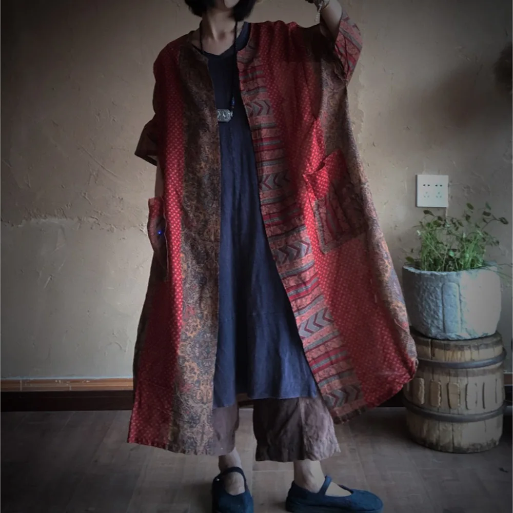 Женская легкая длинная куртка без пряжек Ramie Color Match, винтажный свободный плащ с открытой передней частью для отдыха, большой летний плащ с карманами
Женская легкая длинная куртка без пряжек Ramie Color Match, винтажный свободный плащ с открытой передней частью для отдыха, большой летний плащ с карманами