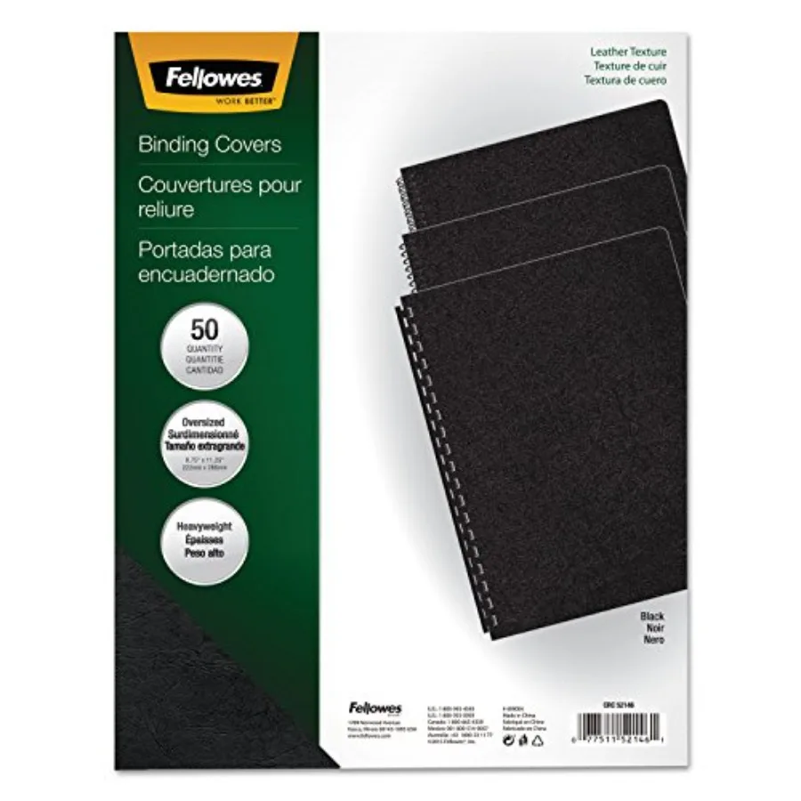 52146 Binding Covers 11-1/4 x 8-3/4 Leather-Like Black Vinyl 50/Pack
52146 Binding Covers 11-1/4 x 8-3/4 Leather-Like Black Vinyl 50/Pack