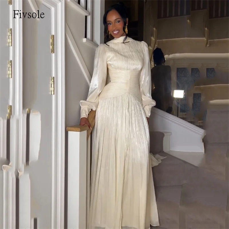 Fivsole Modest Ivory A Line Prom Gowns Shiny Long Lantern Sleeves Pleated Party Gown Eid Floor Length Evening Dress Customized
Fivsole Modest Ivory A Line Prom Gowns Shiny Long Lantern Sleeves Pleated Party Gown Eid Floor Length Evening Dress Customized