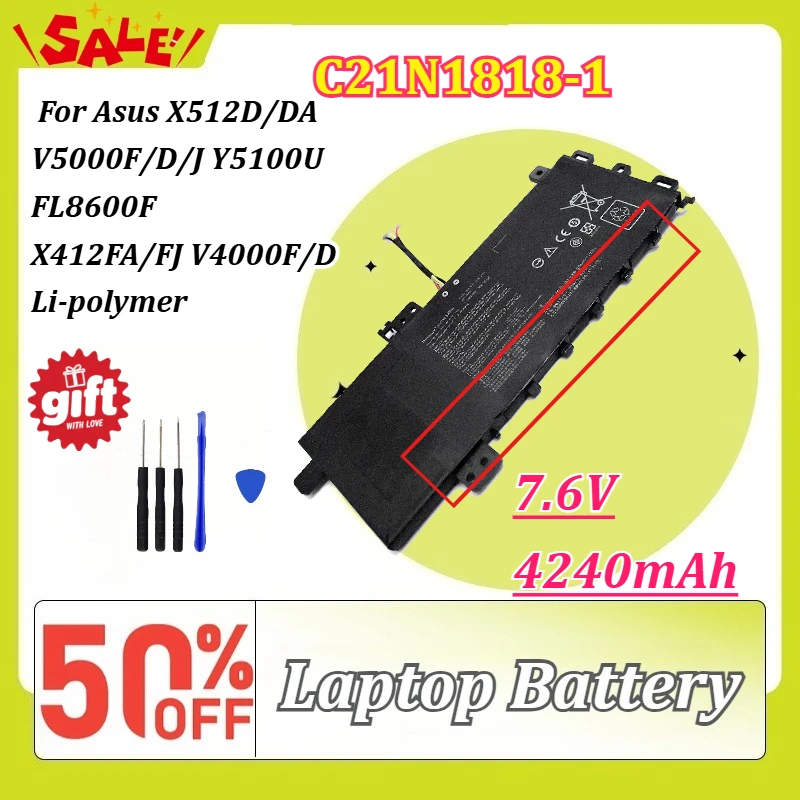 C21N1818-1 C21N1818-2 C21N1818-3 7.6V Laptop Battery for Asus VivoBook 14/VivoBook 15 V4000/V4200 V4000F/D V4200J/E X509F X412F
C21N1818-1 C21N1818-2 C21N1818-3 7.6V Laptop Battery for Asus VivoBook 14/VivoBook 15 V4000/V4200 V4000F/D V4200J/E X509F X412F
