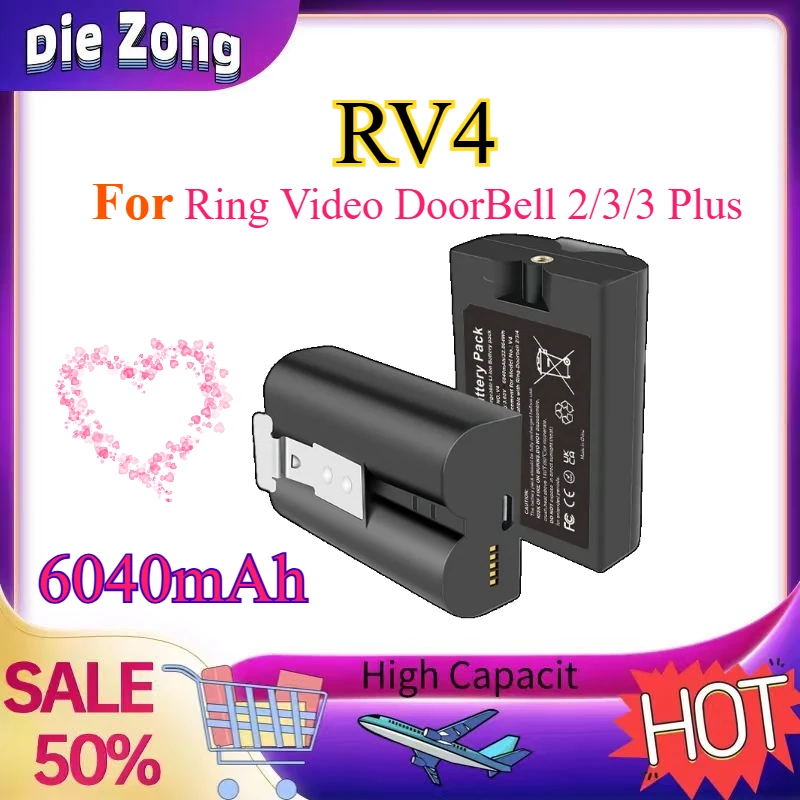 New RV4 6040mAh Digital Batteries for Ring Video DoorBell 2/3/3Plus Spotlight Cam Battery/Solar Stick UP Cam Battery/Solar SM002
New RV4 6040mAh Digital Batteries for Ring Video DoorBell 2/3/3Plus Spotlight Cam Battery/Solar Stick UP Cam Battery/Solar SM002