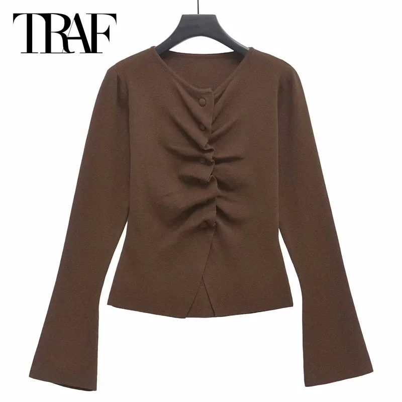 TRAF Crop Knit Cardigan Women 2024 Women's Sweater Ruffled Long Sleeve Top Knitwear Brown V Neck Cardigan Korean Style Top Woman
TRAF Crop Knit Cardigan Women 2024 Women's Sweater Ruffled Long Sleeve Top Knitwear Brown V Neck Cardigan Korean Style Top Woman