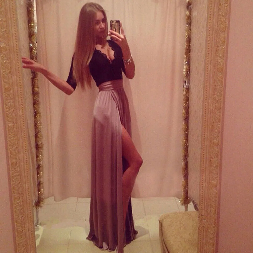 New 2024 Lace Patchwork High Waist Split Long Dress Women V-Neck Maxi Bodycon Dress Sexy Elegant Party Women Clothes
New 2024 Lace Patchwork High Waist Split Long Dress Women V-Neck Maxi Bodycon Dress Sexy Elegant Party Women Clothes